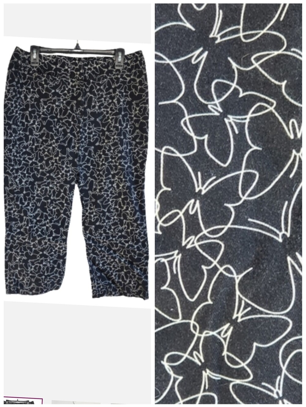 Liz Claiborne Audra butterfly print capri pants Black & Ehite Women's size 12
